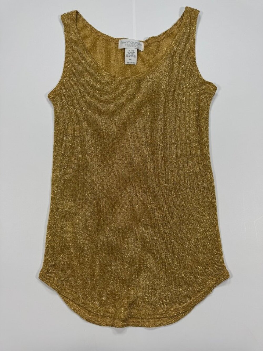 VTG Lew Magram Tank Top Womens S Gold Acetate Metallic Shimmer Shirtail Hem USA